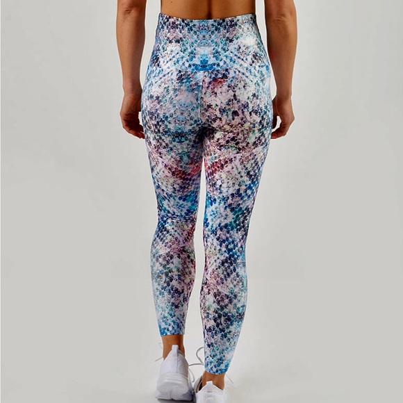 High Waisted High Compression Blue Snakeskin Print Yoga Pants by Lavaloka Active - Picture 2 of 9